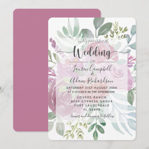Rustikale Wasserfarbe Staubrose Blumige Hochzeit Einladung