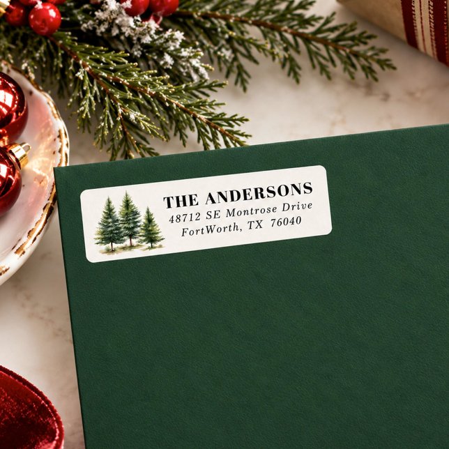 Rustikale Wasserfarbe-Tannen-Rücksendeadresse (an elegant return address label featuring pine trees and your address. Great for Christmas cards.)