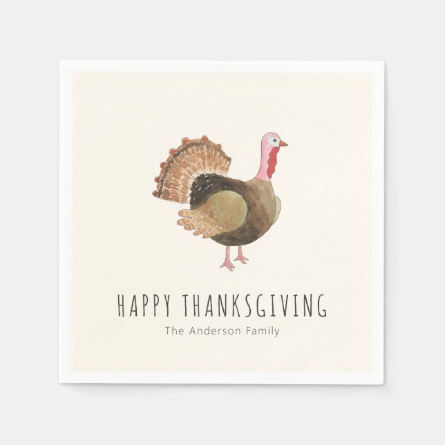 Rustikale Wasserfarbe Truthahn Thanksgiving Serviette (Vorderseite)
