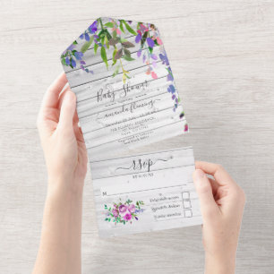 Rustikale Wasserfarbe Veilchen Florale Babyparty A All In One Einladung
