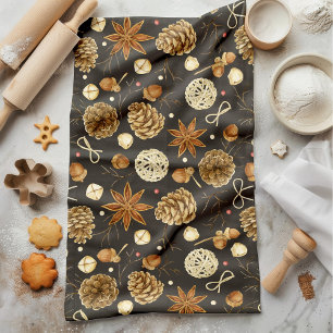 Rustikale Wasserfarbe Wald Kiefernzapfen Herbst Geschirrtuch