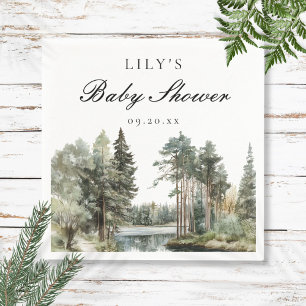 Rustikale Wasserfarbe Wald-und-Seen-Babyshower Serviette