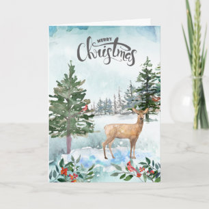 Rustikale Wasserfarbe Waldhirsch Weihnachten Karte