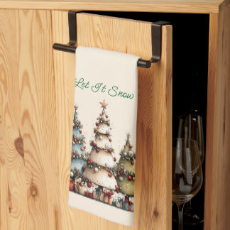 Rustikale Wasserfarbe-Weihnachtsbäume Lass es schn Geschirrtuch