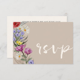 Rustikale Wasserfarbe Wilde Blume & Beige Hochzeit RSVP Karte