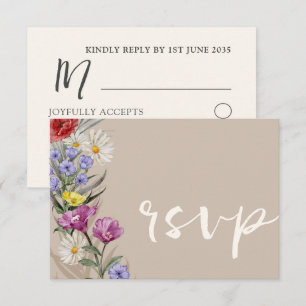 Rustikale Wasserfarbe Wilde Blume & Beige Hochzeit RSVP Karte