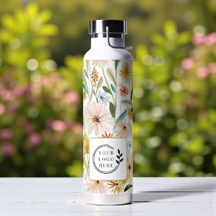 Rustikale Wasserfarbe Wilde Blumen Logo Hinzufügen Trinkflasche