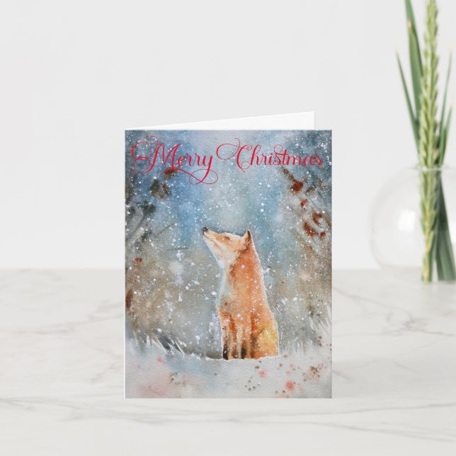 Rustikale Wasserfarbe Winter Fuchs Weihnachten (Vorderseite)