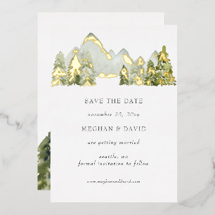 Rustikale Wasserfarben Berge Save The Date  Folieneinladung
