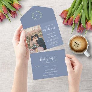 Rustikale Wasserfarben-Blatt-Monogramm-Foto-Hochze All In One Einladung