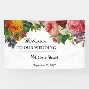 Rustikale Wasserfarben Blumen Willkommen Hochzeit Banner