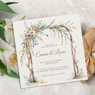 Rustikale Wasserfarben-Blumenbogen-Hochzeitseinlad Einladung