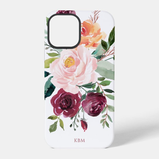 Rustikale Wasserfarben-Botanik mit Ihrem Monogramm iPhone Hülle (Rückseite)