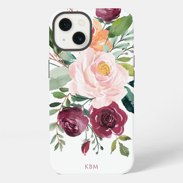 Rustikale Wasserfarben-Botanik mit Monogramm iPhone Hülle (Rückseite)