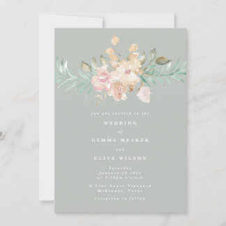 Rustikale Wasserfarben Florals auf Sage Green Wedd Einladung