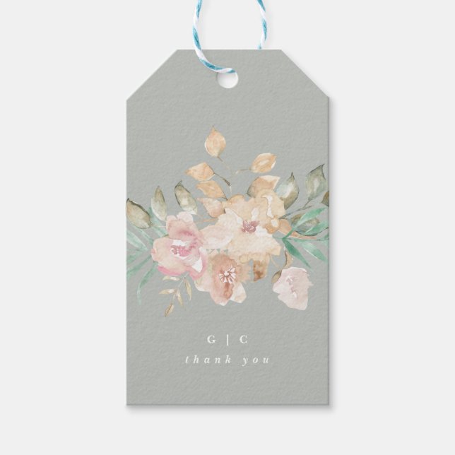 Rustikale Wasserfarben Florals auf Sage Green Wedd Geschenkanhänger (Vorderseite)