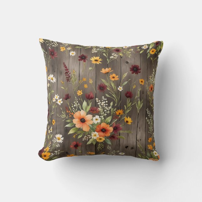 Rustikale Wasserfarben Florals mit Wildblumen Kissen (Vorderseite)