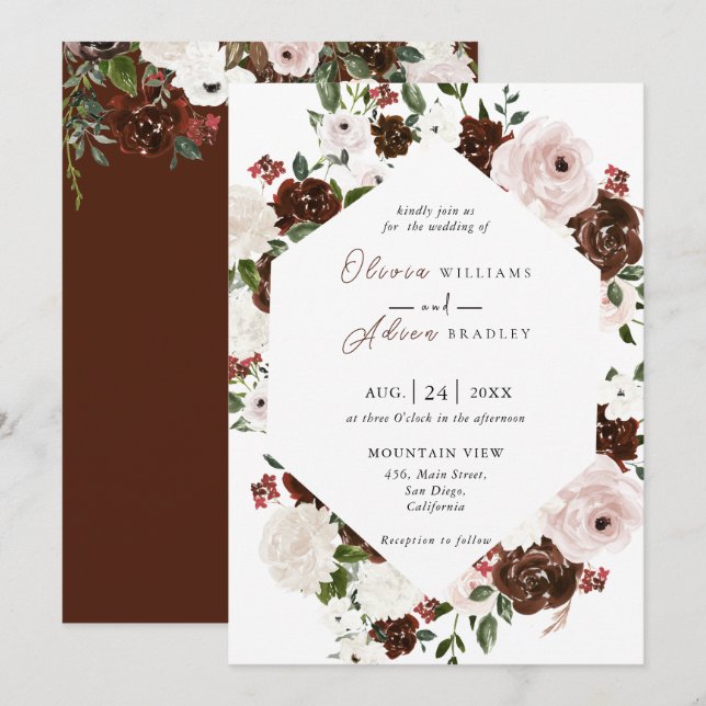 Rustikale Wasserfarben, geometrische Hochzeit Einladung (Vorne/Hinten)