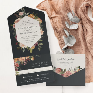 Rustikale Wasserfarben-Hochzeit mit Blumen All In One Einladung