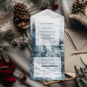 Rustikale Wasserfarben-Hochzeit mit Kiefern All In One Einladung