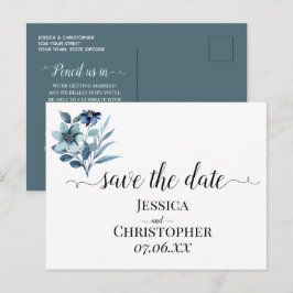 Rustikale Wasserfarben-Illustration Blaues Blumenb Ankündigungspostkarte