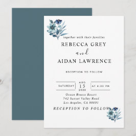 rustikale Wasserfarben-Illustration blaues Blumenb Einladung