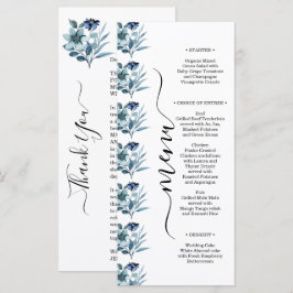 Rustikale Wasserfarben-Illustration Blaues Blumenb Menükarte