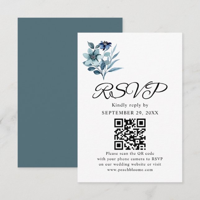 rustikale Wasserfarben-Illustration blaues Blumenb RSVP Karte (Vorne/Hinten)