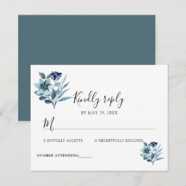 Rustikale Wasserfarben-Illustration Blaues Blumenb RSVP Karte
