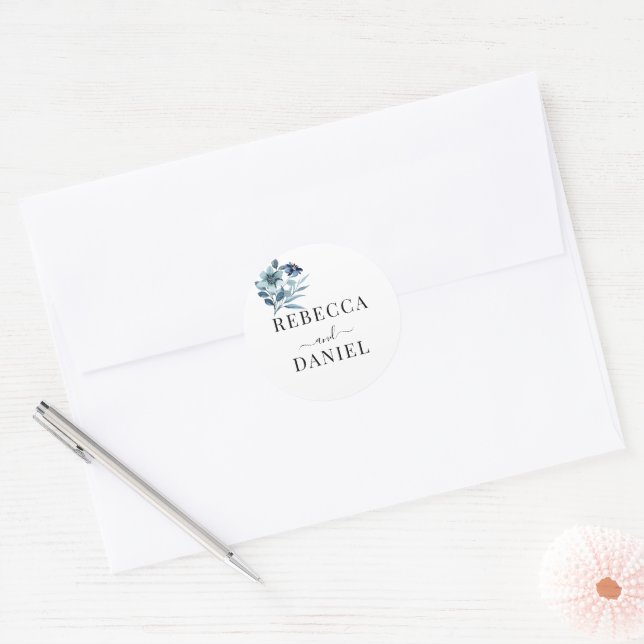 rustikale Wasserfarben-Illustration blaues Blumenb Runder Aufkleber (Umschlag)