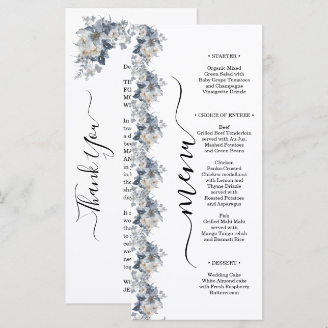 rustikale Wasserfarben-Illustration einer floralen Menükarte (Vorne/Hinten)