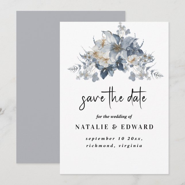 rustikale Wasserfarben-Illustration einer floralen Save The Date (Vorne/Hinten)