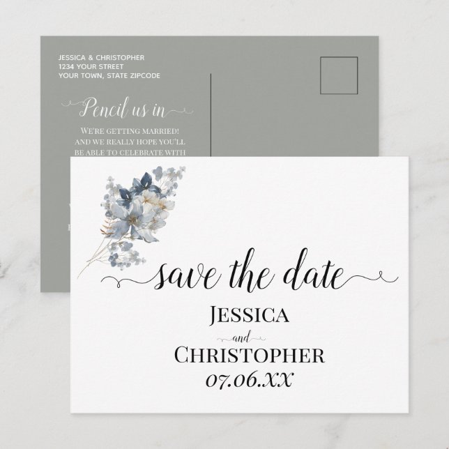 Rustikale Wasserfarben-Illustration Florale Anordn Ankündigungspostkarte (Vorne/Hinten)