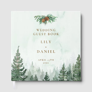 Rustikale Wasserfarben-Kiefernwald-Hochzeit Gästebuch