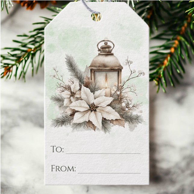 Rustikale Wasserfarben Laterne und Pinienweiden Geschenkanhänger (Von Creator hochgeladen)