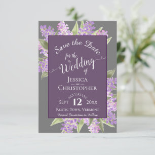 Rustikale Wasserfarben Lilacs Calligraphy Gray Wed Save The Date