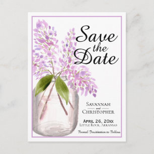 Rustikale Wasserfarben-Lilacs Hochzeit Sichern Sie Einladungspostkarte