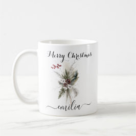 Rustikale Wasserfarben Pine Floral Frohe Weihnacht Kaffeetasse