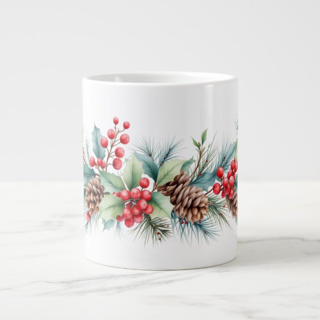 Rustikale Wasserfarben-Randgestaltung Jumbo-Tasse (Vorderseite)