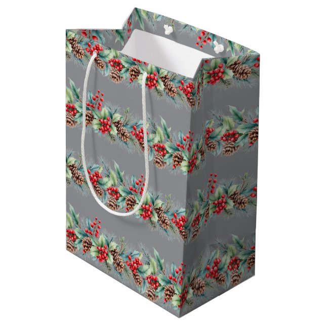Rustikale Wasserfarben-Randgestaltung Mittlere Geschenktüte (Rückseite Schrägansicht)