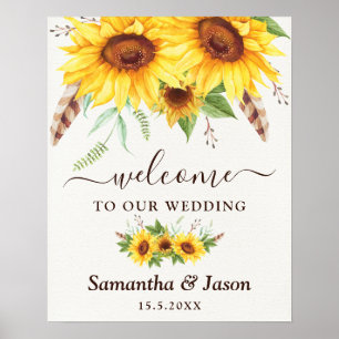 Rustikale Wasserfarben Sonnenblumen Hochzeitssomme Poster