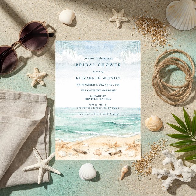 Rustikale Wasserfarben-Strand-Brautparty Einladung (Rustic Watercolor Beach Bridal Shower Invitation)