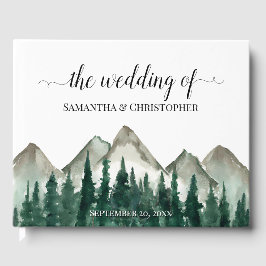 Rustikale Wasserfarben und Pinienbäume Hochzeit Gästebuch