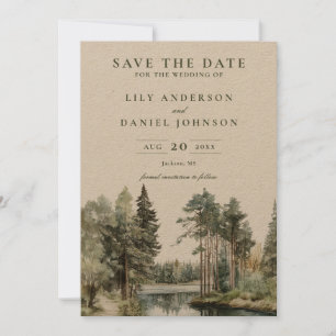 Rustikale Wasserfarben-Waldhochzeit am See Save The Date