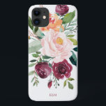 Rustikale Wasserfarbenfloral mit Monogramm Case-Mate iPhone Hülle<br><div class="desc">Dieses rustikale, blumengeschmückte Design mit einem Blumenstrauß aus Aquarellfarben, gemischten Blume und Grün in einem trendigen Farbschema aus Bordeaux, Rosa und Rosatorange mit anschließender Vegetation. Eine Textvorlage wird hinzugefügt, um dieses Design mit den gewünschten Monogramm-Initialen, dem Namen oder einem anderen gewünschten Text zu personalisieren, wodurch ein einzigartiges Design entsteht, das...</div>