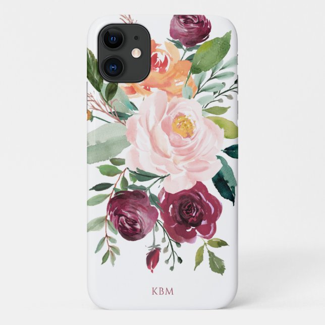 Rustikale Wasserfarbenfloral mit Monogramm Case-Mate iPhone Hülle (Rückseite)