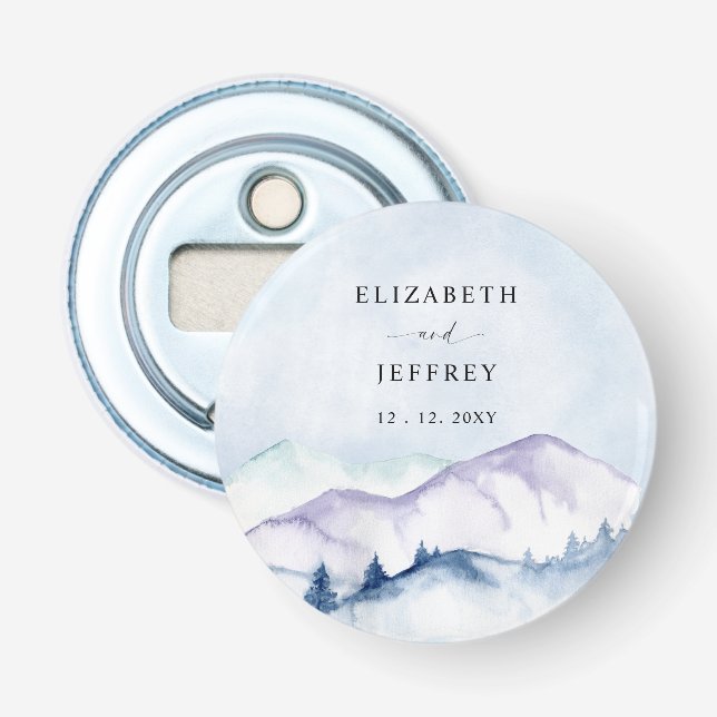 Rustikale Wasserfarbengebirge Hochzeit im Freien P Flaschenöffner (Vorderseite)