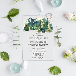 Rustikale Wasserfarbengebirge Pine Winter Wedding Folieneinladung