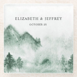 Rustikale Wasserfarbengebirge Pine Winter Wedding Glasuntersetzer