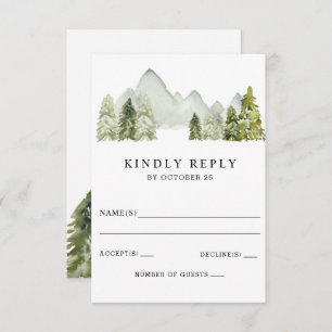 Rustikale Wasserfarbengebirge Pine Winter Wedding RSVP Karte
